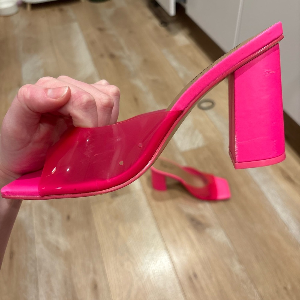 Call It Spring Hot Pink Square Toe Heeled Mules - Picture 2 of 3
